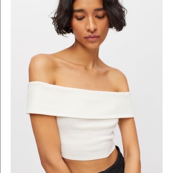 NWT UO Mikie Off the Shoulder/Bardot Crop Top - Ivory - Picture 1 of 3